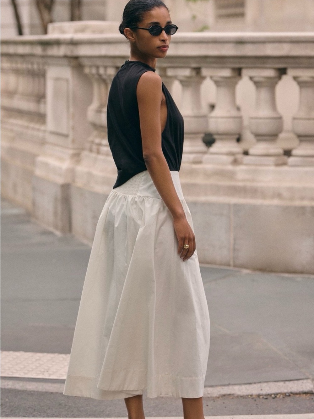 Anthropologie Muscle Tank Twofer Dress Women’s White Midi Skirt & Black Top